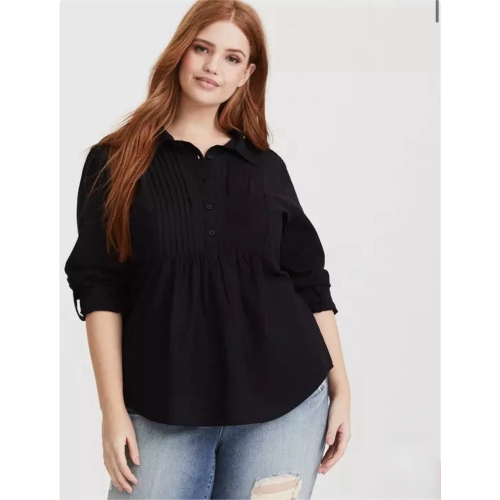 Torrid Pintuck Poplin Tab Sleeve Blouse